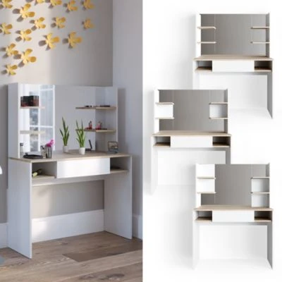 Vicco Schminktisch DAENERYS Weiß-Sonoma Frisiertisch Kommode Frisierkommode Spiegel 2 Vicco Schminktisch DAENERYS Weiß-Sonoma Frisiertisch Kommode Frisierkommode Spiegel – Bild 2