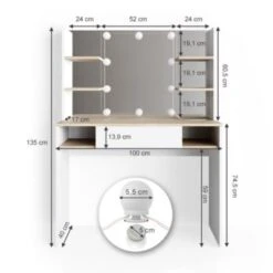 Vicco LED Schminktisch DAENERYS Weiß-Sonoma Frisiertisch Frisierkommode Spiegel -Kinderspielzeug 19336986 03