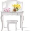 COSTWAY® Kinderschminktisch Mit Hocker & 3 Spiegeln 70x34x103cm