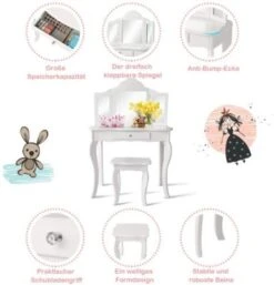 COSTWAY® Kinderschminktisch Mit Hocker & 3 Spiegeln 70x34x103cm -Kinderspielzeug 21653095 03