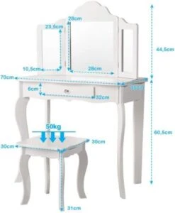 COSTWAY® Kinderschminktisch Mit Hocker & 3 Spiegeln 70x34x103cm -Kinderspielzeug 21653095 06