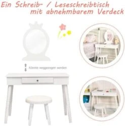COSTWAY® Kinderschminktisch Mit Hocker & Spiegel Kronenform 9 COSTWAY® Kinderschminktisch Mit Hocker & Spiegel Kronenform -Kinderspielzeug 21653117 04