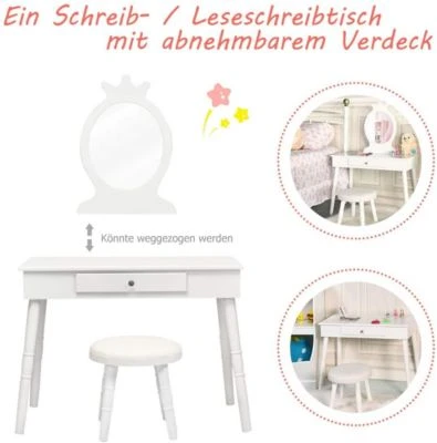 COSTWAY® Kinderschminktisch Mit Hocker & Spiegel Kronenform 4 COSTWAY® Kinderschminktisch Mit Hocker & Spiegel Kronenform – Bild 4