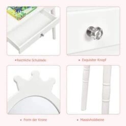 COSTWAY® Kinderschminktisch Mit Hocker & Spiegel Kronenform 11 COSTWAY® Kinderschminktisch Mit Hocker & Spiegel Kronenform -Kinderspielzeug 21653117 06