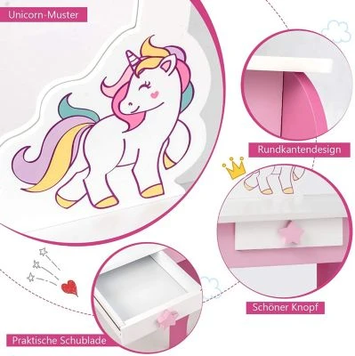 COSTWAY® Schminktisch Mit Hocker Cartoon-Muster 5 COSTWAY® Schminktisch Mit Hocker Cartoon-Muster – Bild 5