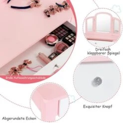 COSTWAY® Schminktisch Mit Dreifach Spiegel & Hocker -Kinderspielzeug 23151045 04