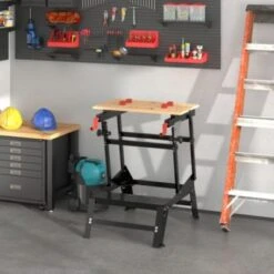 HOMCOM Werkbank Faltbares Design, Aufgedrucktes Lineal, 4 Verstellbare Drehzapfen Und 2 Kurbelarme -Kinderspielzeug 23695064 05