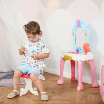 HOMCOM Kinderfrisiertisch-Set Mit Hocker Und Haartrockner 4 HOMCOM Kinderfrisiertisch-Set Mit Hocker Und Haartrockner – Bild 4