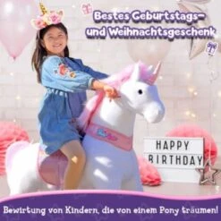 PonyCycle Reitpferd Rosa Einhorn Kinder Reittier Outdoor-Spielzeug Mit Bremsen Mit Klang Für Alter 7+ -Kinderspielzeug 25233445 03