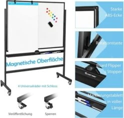 COSTWAY® Whiteboard Magnettafel 90x120cm Mit Rollen -Kinderspielzeug 25906430 04