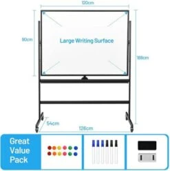 COSTWAY® Whiteboard Magnettafel 90x120cm Mit Rollen -Kinderspielzeug 25906430 06
