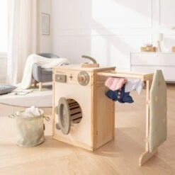 Howa Kinderwaschmaschine Aus Holz Mit Wäscheleine, Bügelbrett, Wäschekorb Und Bügeleisen -Kinderspielzeug 28478912 04