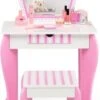 COSTWAY® Kinderschminktisch Mit Hocker & Spiegel Abnehmbar 2-in-1