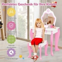 COSTWAY® Kinderschminktisch Mit Hocker & Spiegel Abnehmbar 2-in-1 -Kinderspielzeug 28764857 06