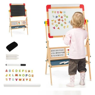 COSTWAY® 3 In 1 Staffelei Tafel Mit Papierrolle Uhr Alphabet 1 COSTWAY® 3 In 1 Staffelei Tafel Mit Papierrolle Uhr Alphabet