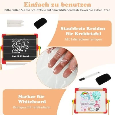 COSTWAY® 3 In 1 Staffelei Tafel Mit Papierrolle Uhr Alphabet 6 COSTWAY® 3 In 1 Staffelei Tafel Mit Papierrolle Uhr Alphabet – Bild 6