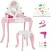 COSTWAY® 2 In 1 Schminktisch Mit Hocker & Spiegel & Whiteboard