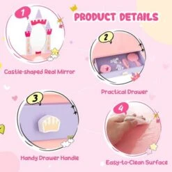 COSTWAY® 2in1 Schminktisch Mit Hocker Schublade Spiegel Wachstumslineal -Kinderspielzeug 30145989 05