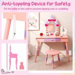 COSTWAY® 2in1 Schminktisch Mit Hocker Schublade Spiegel Wachstumslineal -Kinderspielzeug 30145989 06